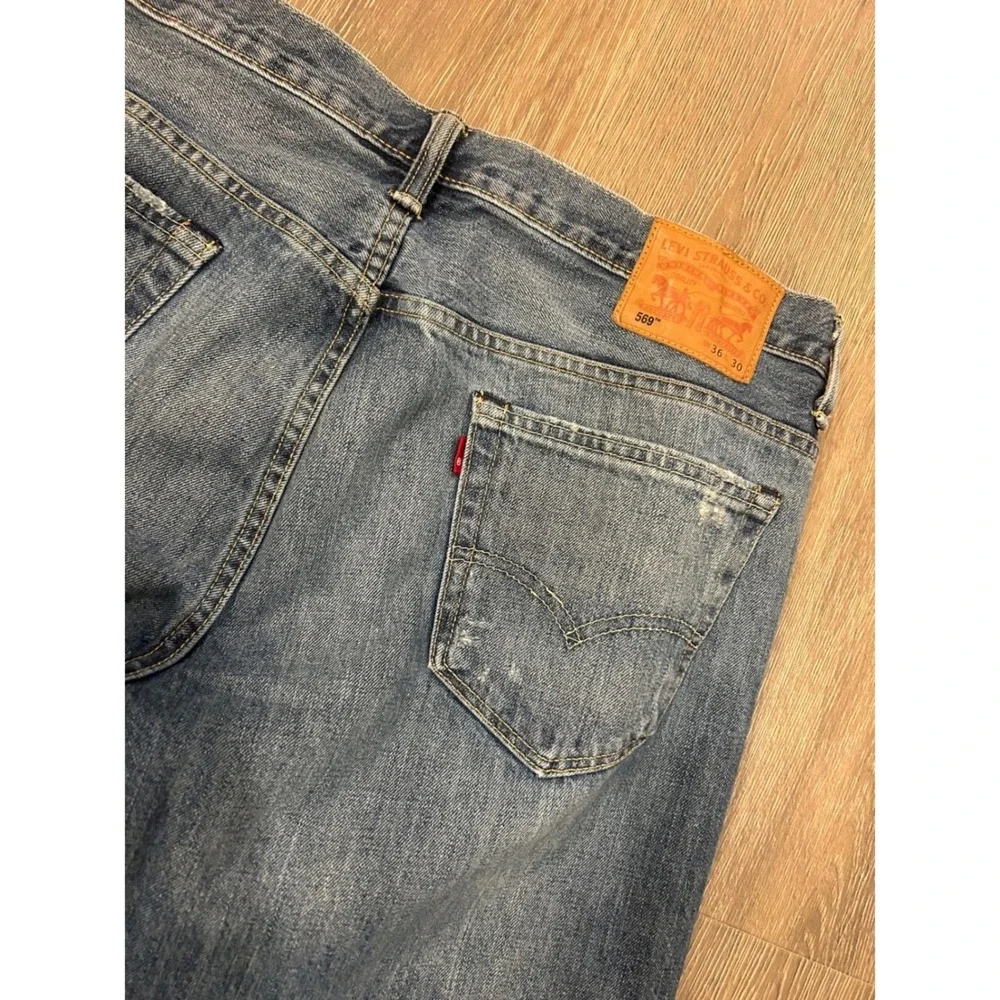 Levis 569 Loose Straight‎ Leg Distressed Blue Denim Jeans Mens 36x30 00569-0282